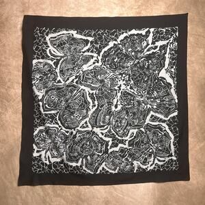 Vintage Y2K Italian Made Black & White Abstract Floral Butterfly Bandana Scarf